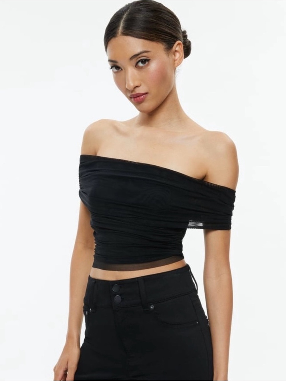 Alice + Olivia Isadola Off-the-Shoulder Mesh Top (Size XS)